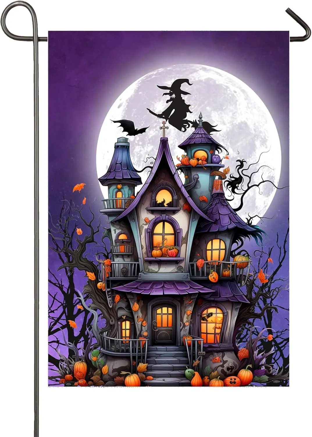 Halloween Garden Flag Haunted House Party Halloween Decoration 12x18 Double Sided Pumpkin Witch Bat Full Moon Halloween Yard Fla