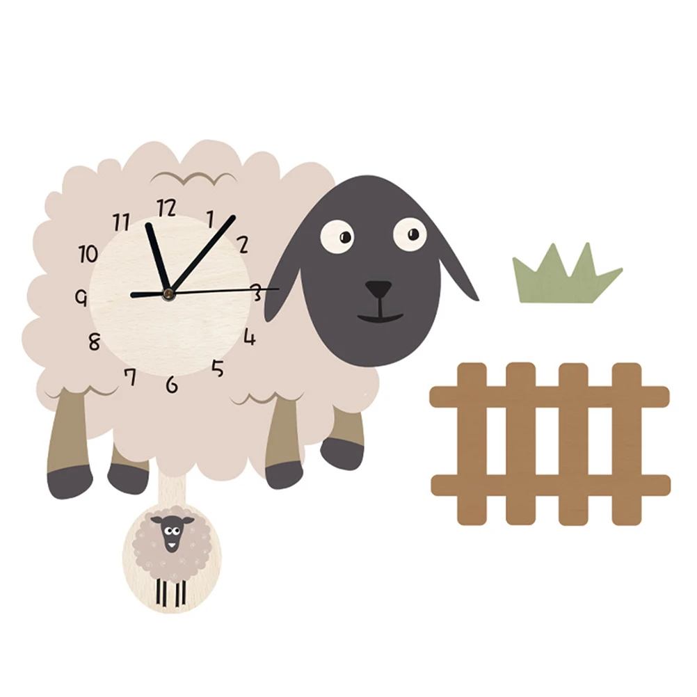 

Silent PVC Sheep Wall Clock Home Decor for Living Room Bedroom Kitchen Office Nordic Cartoon Animal Clock Swinging Pendulum