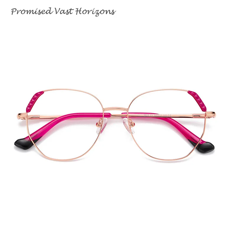 Occhiali da donna alla moda con blocchi di colore in metallo, superficie decorativa in plastica, stile europeo americano, lenti Plano, occhiali con blocco della luce blu