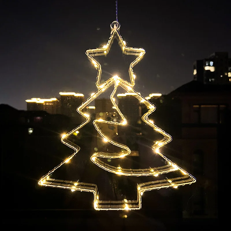 2 Colors Christmas Tree Flat Graphic Light LED Metal Ornaments Xmas Tree Hanging Pendant Decor Supply New Year Party Decorations