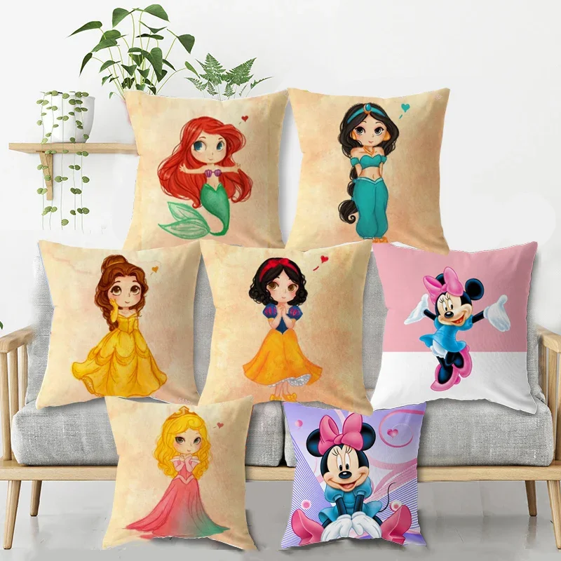 Disney Princess Minnie Federa Cartoon Girl Fodera per cuscino Decorazione della casa Fiaba Compleanno Regalo di Natale 40x40 cm