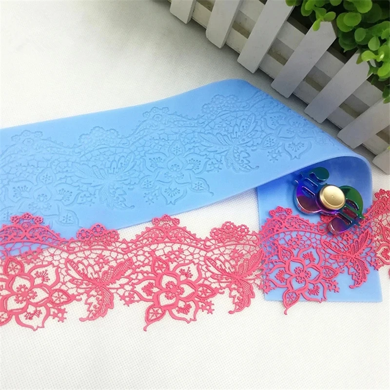 Aomily Lace Flower Wedding 40x9.5cm Cake Silicone Beautiful Flower Lace Fondant Mold Mousse Sugar Craft Icing Mat Pastry Tool