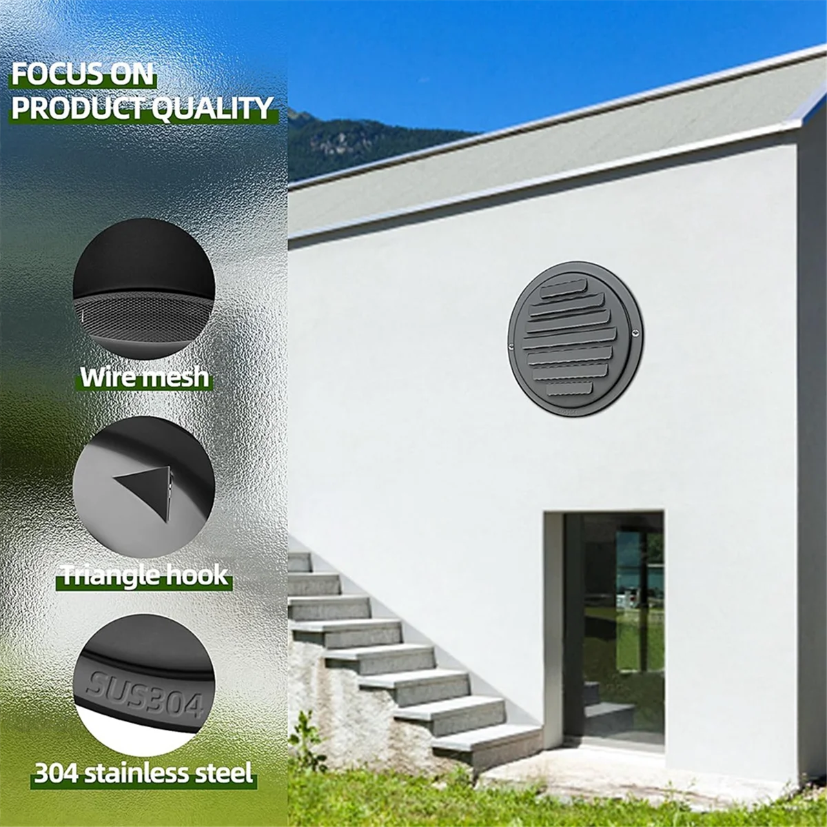 4inch 304 Stainless Steel Air Vents, Louvered Grille Cover Vent Hood Flat Ducting Ventilation Air Vent Wall Air Outlet HGC