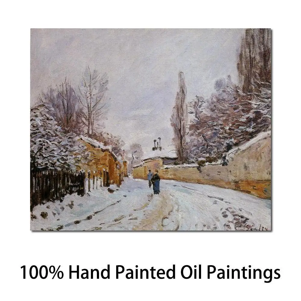 

Winter Landscape Oil Painting Handmade Artwork on Canvas Alfred Sisley Art Countryside Picture Modern Wall Decor for Family Room