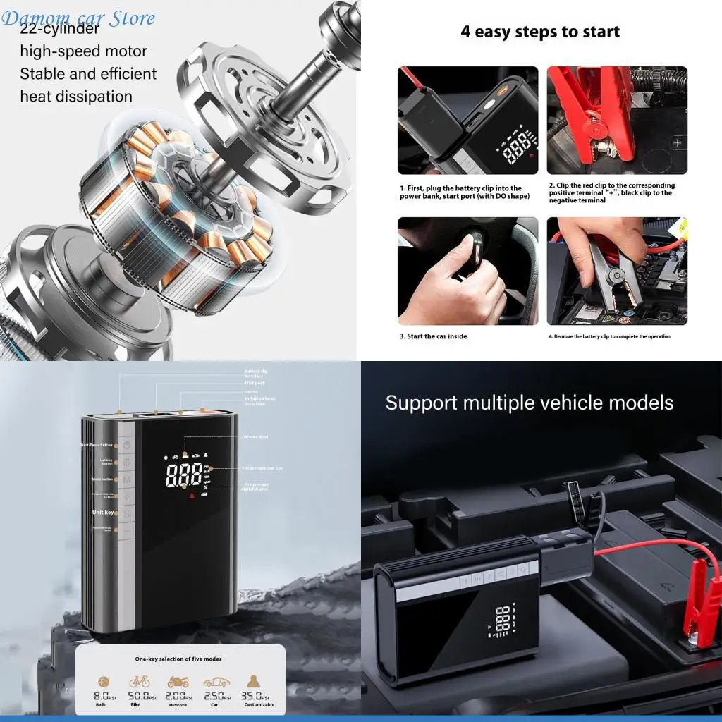 A2UC Wireless Car Air Pumps Inflator Compressor Digital Electric Portable 80W