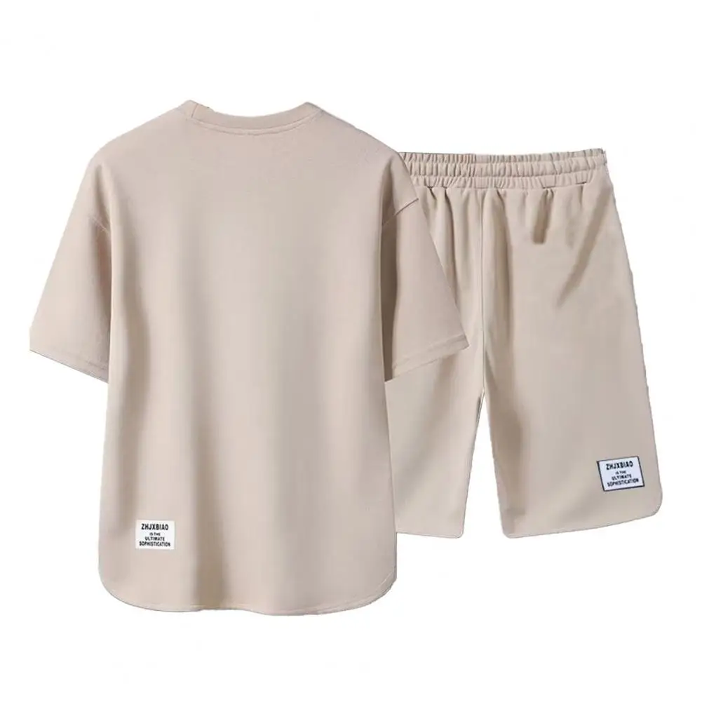 Drawstring Waist Top Shorts Set Retro Men's Sportswear Set Loose Solid Color T-shirt Shorts Combo with for Comfortable