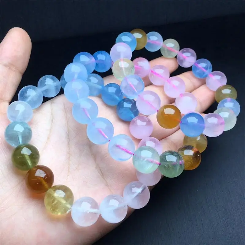 14MM Natural Aquamarine Morganite Bracelet String Charms Handmade Fortune Energy Bangle Mineral Woman Amulet Jewelry Gift