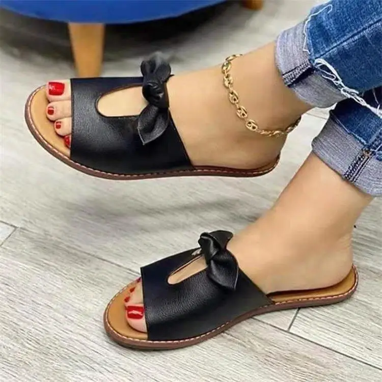 2023 Women Slippers Shoes Cute Butterfly-Knot Flats Casual Sandals Solid Color Beach Sandals Zapatillas Mujer Chaussure Femme