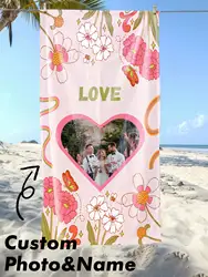 1PC Personalized Custom Pattern Beach Towel, Customized With Your Name And Photo, Suitable For Use On The Beach