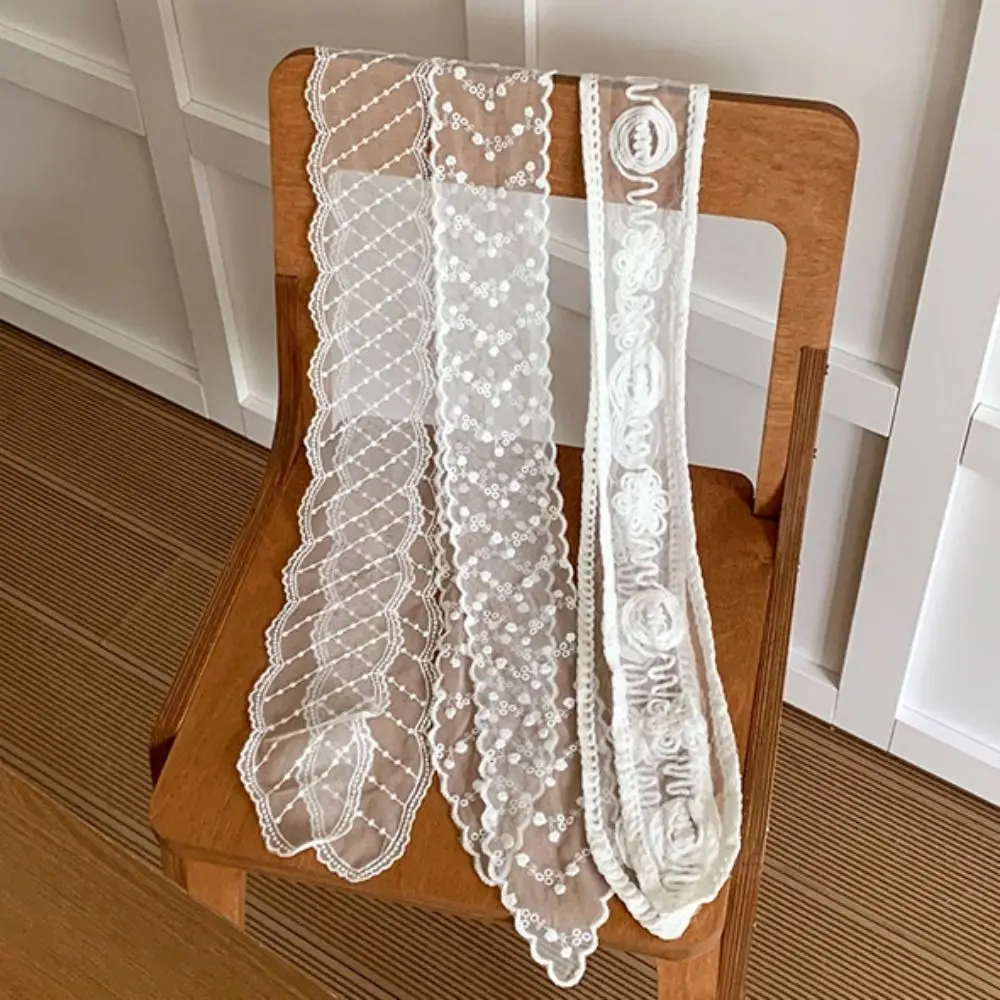 

French Pastoral Style Lace Hair Band Soft Wrap Adjustable Bow Headband Elegant Embroidery Ribbon Hair Strap Photograh