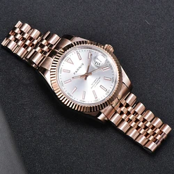 Fashion Parnis Men's Watches Rose Gold Stainless Steel Strap Calendar Sapphire Glass Miyota 8215 Automatic Mechanical Watch 2022