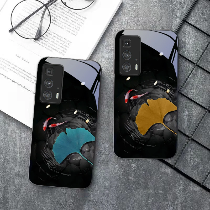 Koi and leaves in water For Motorola Moto Edge 20 Lite 30 Pro 40 Neo 50 Ultra G Play G45 G54 G55 G75 G84 G85 Glass Phone Case view 6