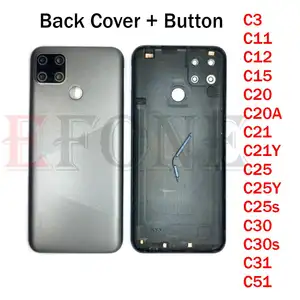 Bilashmart Realme C3 C11 C12 C15 C20 C21 C21Y C25 C30 C30s C31 C51 Back Battery Cover Rear Door Middle Frame Housing Case + Side Button