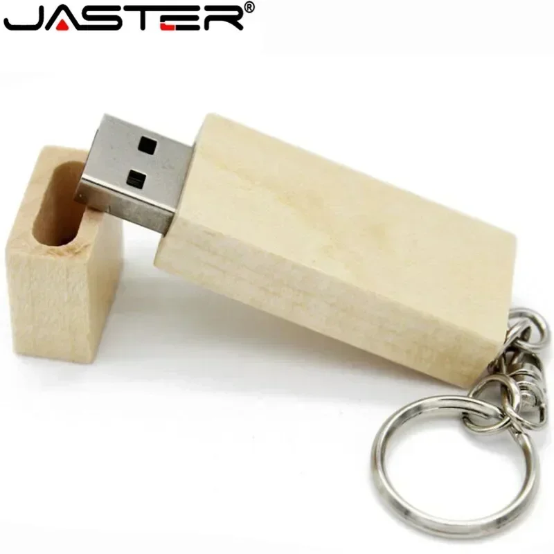 JASTER Drewniany pendrive USB Pendrive 4GB 16GB 32GB 64GB 128GB Kreatywna pamięć U Disk z metalowym brelokiem 1 SZTUK Darmowe logo