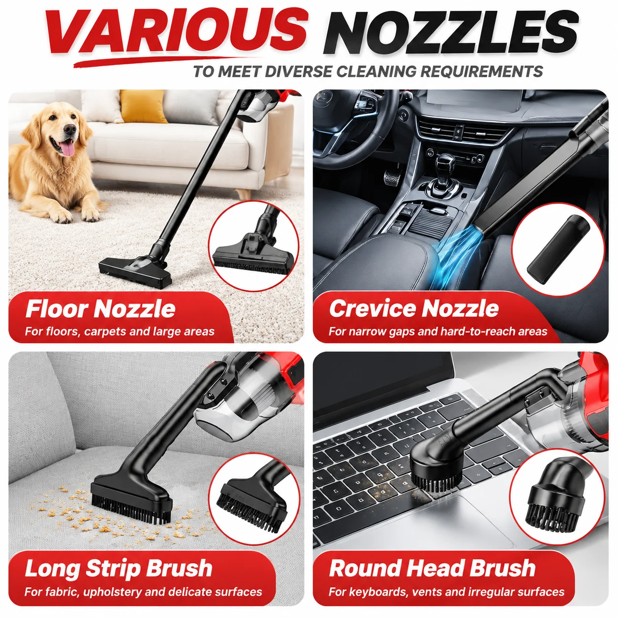 M18 18V Cordless Vacuum Cleaner for Home 300W 9.4Kpa Strong Suction Wet Dry Handheld Portable Vacuum for Sofa Kitchen Car Cleaning