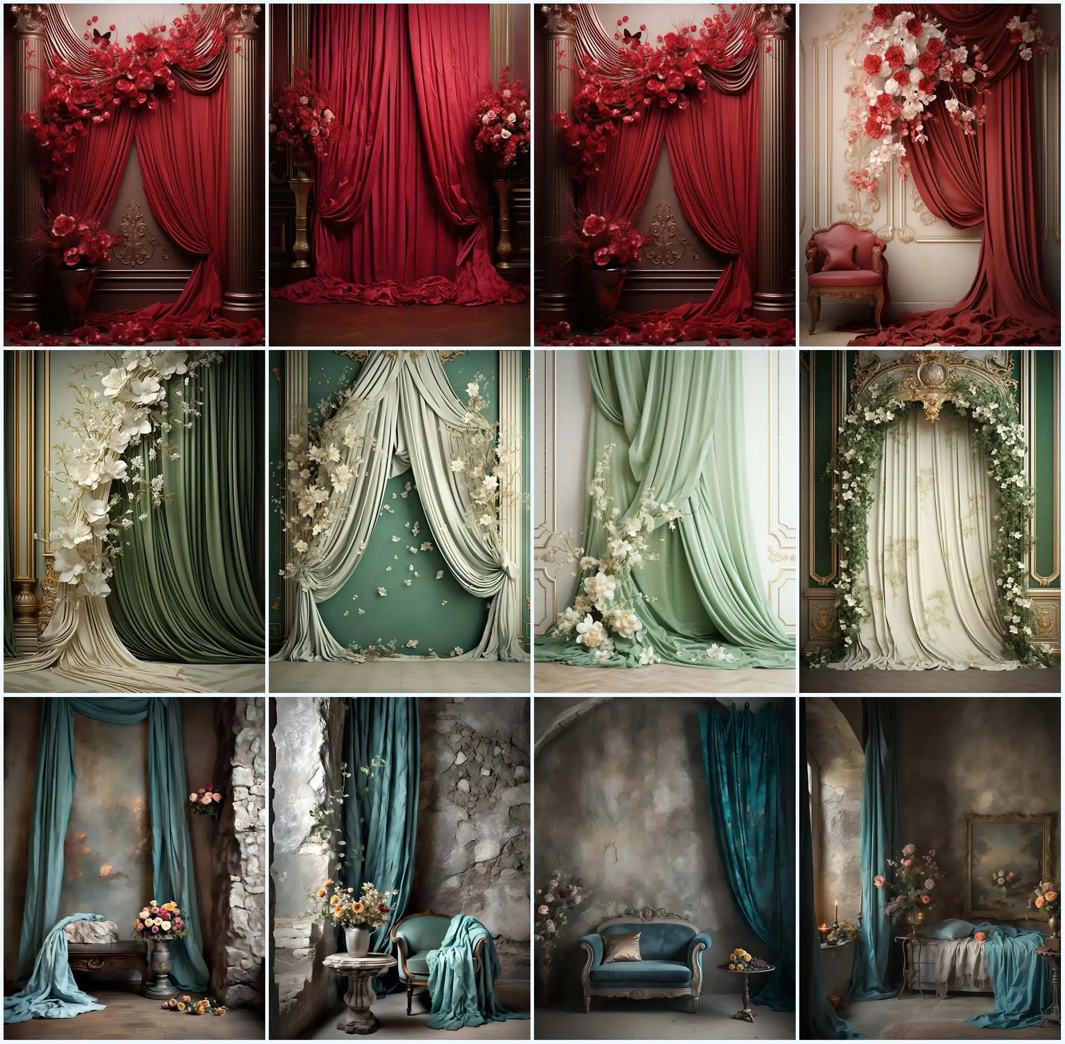 

Avezano Vintage Indoor Curtain Backdrop Flowers Women Birthday Wedding Pregnancy Photo Photography Background Photo Studio