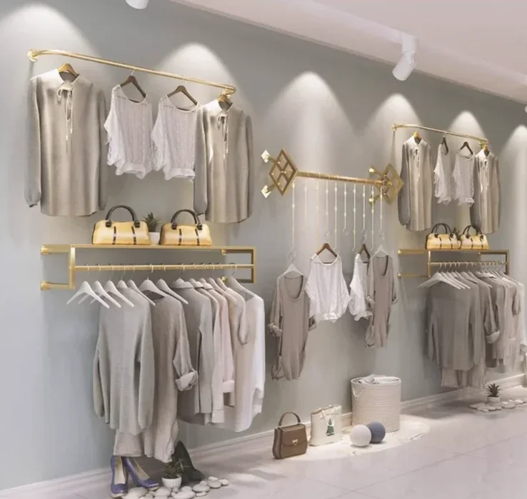 Clothing store men's and women's clothing wall-mounted display racks, wall-mounted shelves, combined hangers