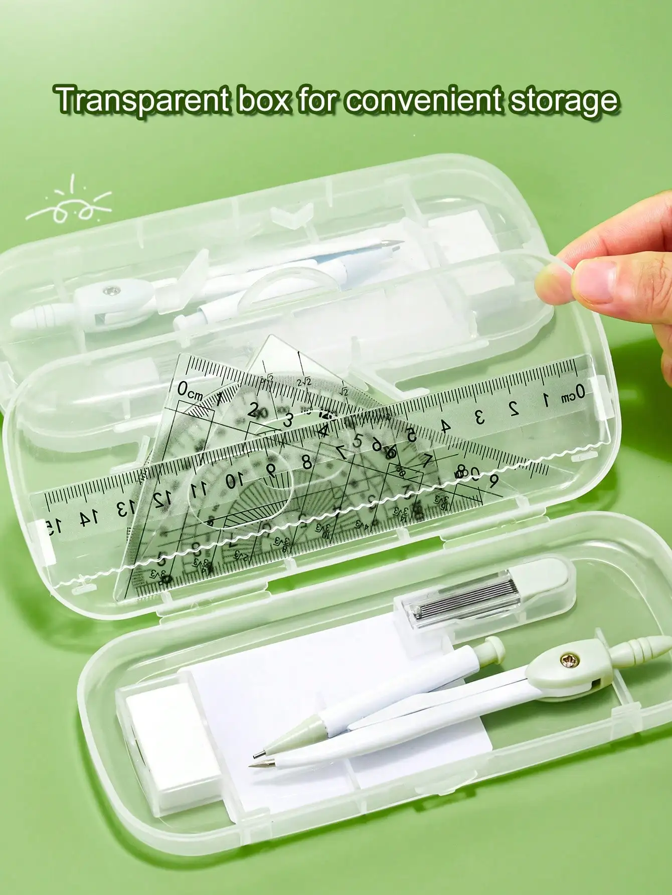 

7pcs/Set Student Compass Ruler Set, Includes Protractor, Triangle Ruler, Angle Ruler, Pen Holder Ruler, Stationery Multi Functio