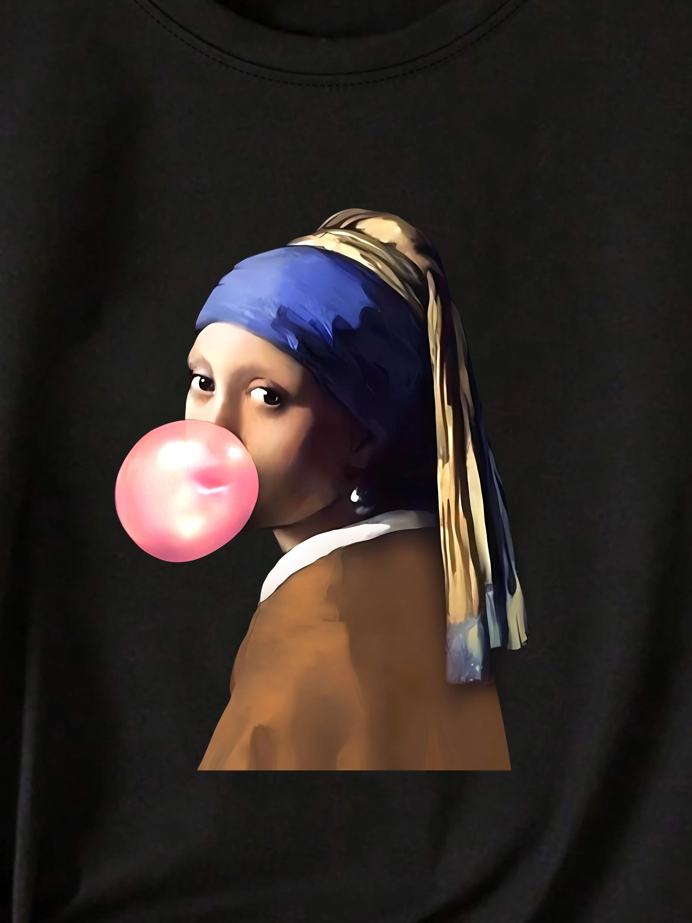 تي شيرت نسائي كاجوال بطباعة صورة فنية عتيقة وأكمام قصيرة ورقبة دائرية للسيدات #2