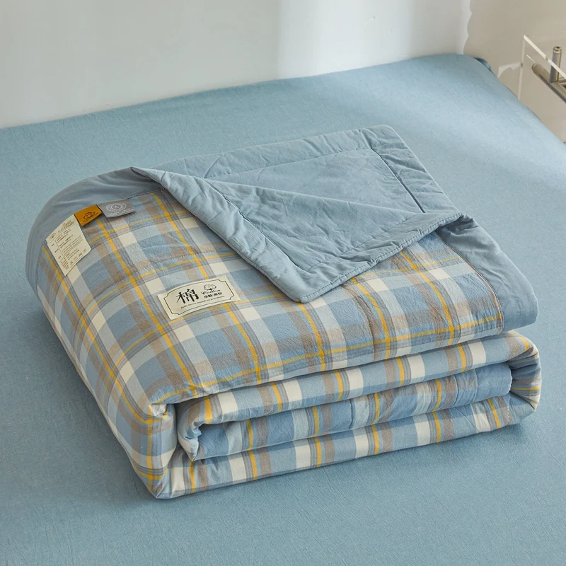 All Cotton Summer Long Staple Quilt Core Air-conditioning Quilted Quilt Washable Plaid Soft Duvet for Double Twin Queen Size Bed