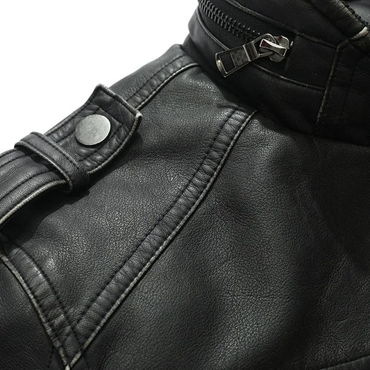 الرجال معطف جلد الخريف الشتاء الأمريكية الرجعية الشرير الوقوف طوق الذكور سترة مقاوم للماء يندبروف كم طويل رجل ملابس خارجية #4