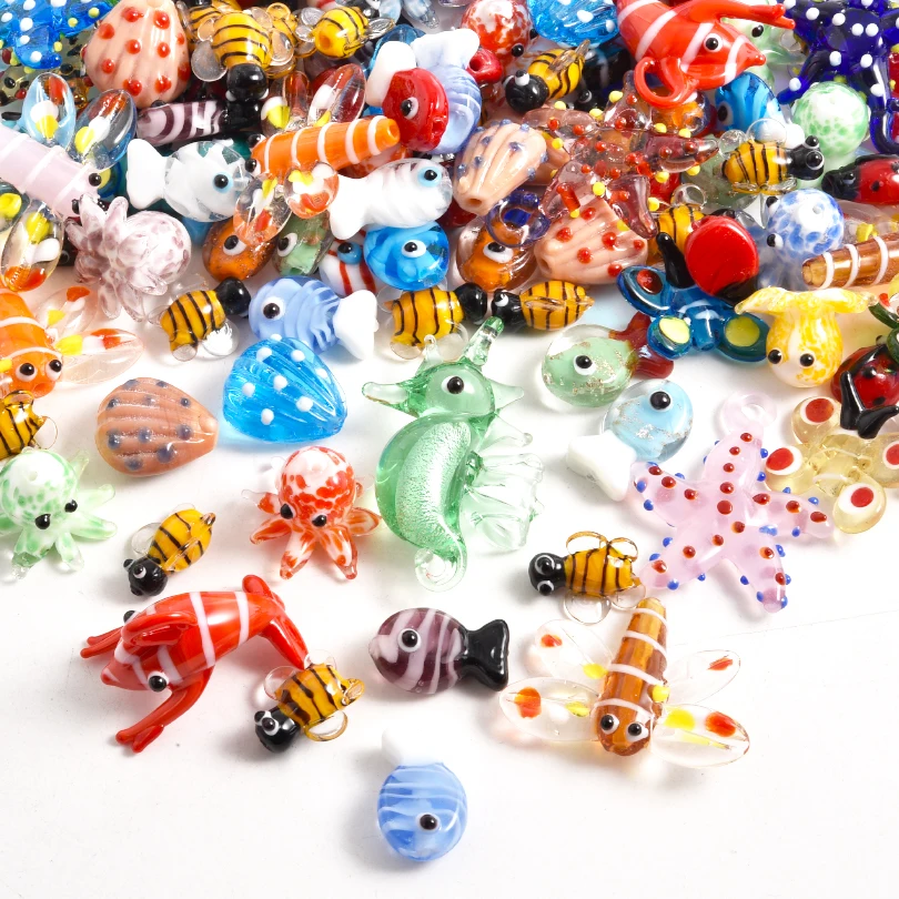 

5/8/10pcs Cute Little Fish Starfish Bees Dragonflies Glass Bead Spacer Bead Used For Diy Seahorse Octopus Pendant Jewelry Crafts