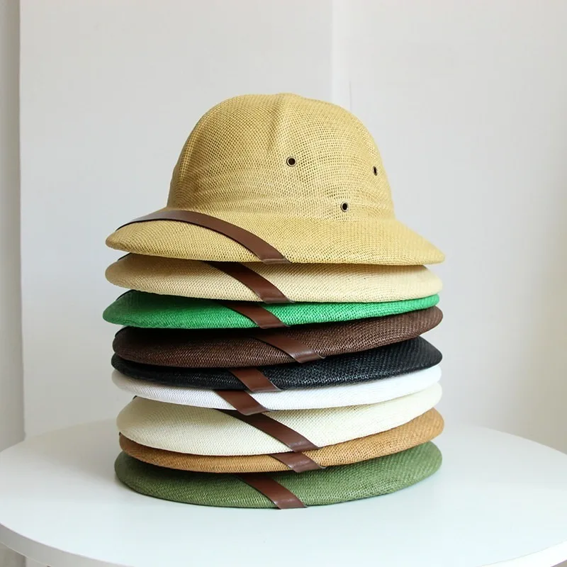 Straw Hat Men's Head Safety Helmet Summer Women's Breathable Sunshade Fisherman's Hat Belt Shaped Straw Hat