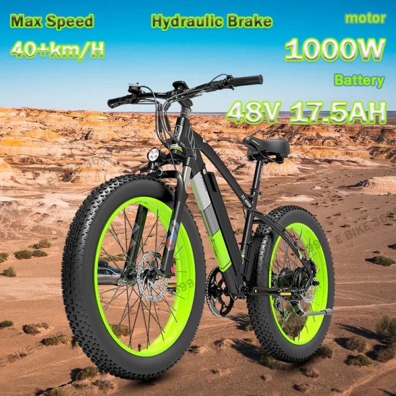 Electric Bike LANKELEISI 1000W 48V 17.5AH Hydraulic brake 26*4.0inch Fat Tire Mountain Snow Off-Road Electric Bicycle E bike