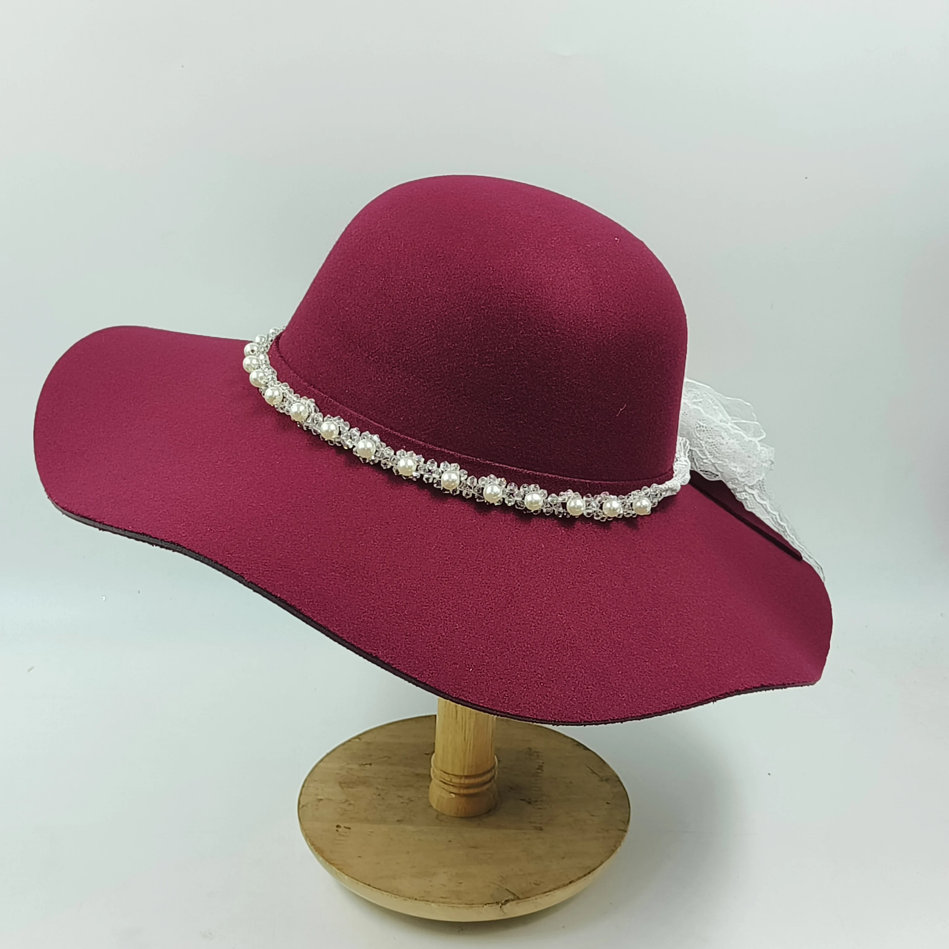 solid Pearl dome fedora Hat Women Party Hat big brim fedora lady special caps Hepburn sombrero mujer