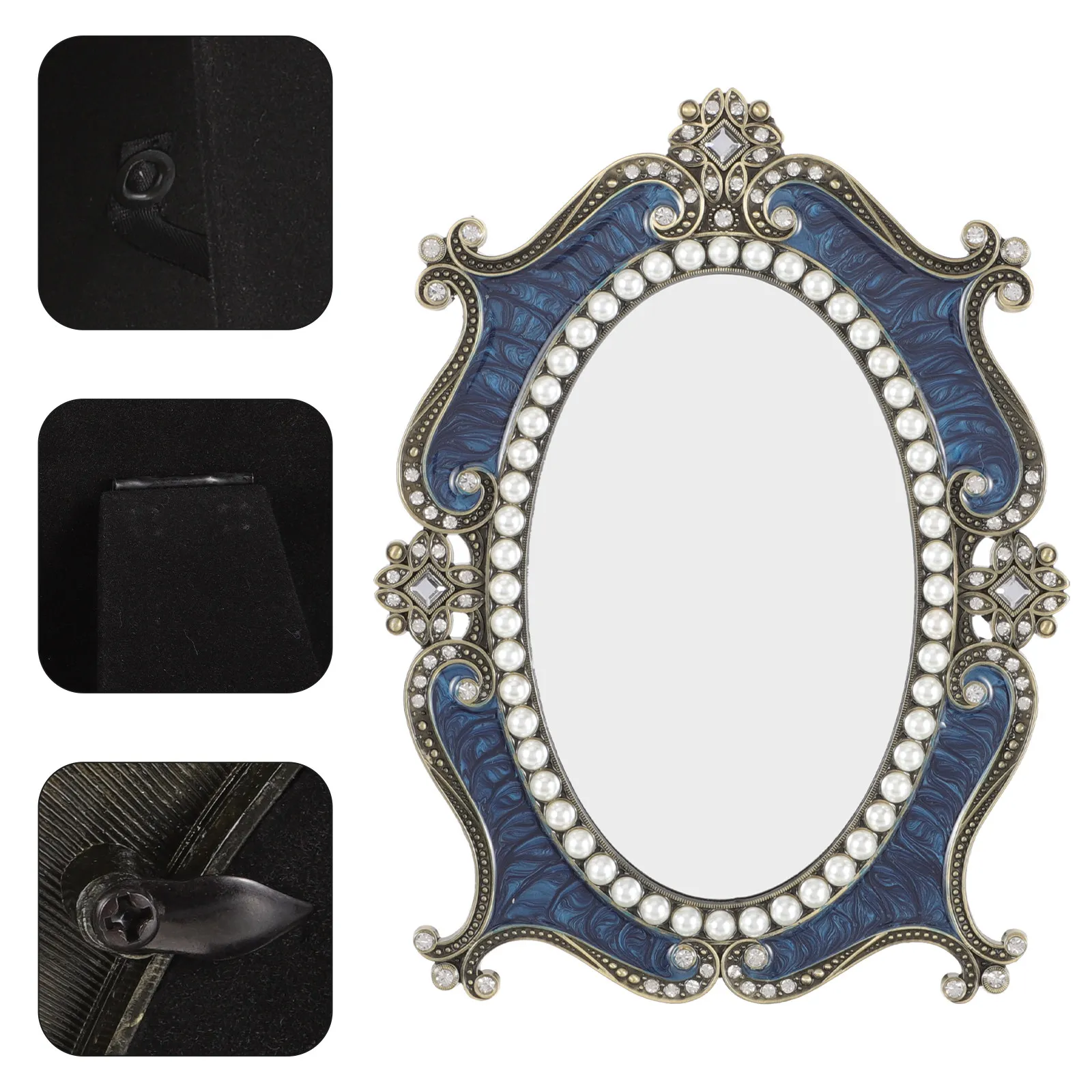 pearl-diamond-makeup-mirror-retro-design-desktop-compact-stable-base-dressing-table-mirror-multifunctional-gift