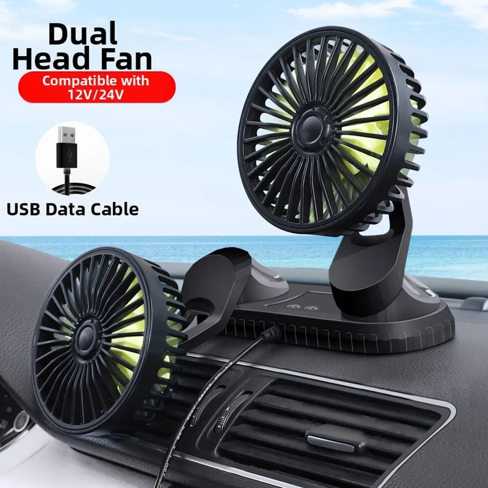 5v Usb Car Cooler Double Head Car Fan 360 Degree Rotation Base Energy Efficient Design Plastic And Metal Build