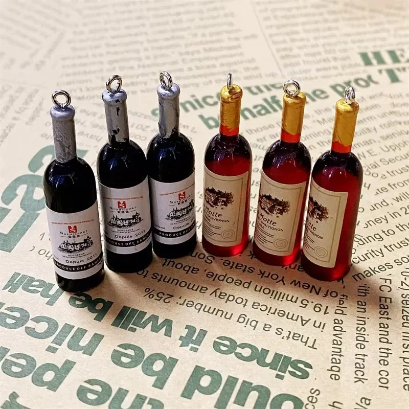 10Pcs Mini Liquor Wine Bottle Resin Charms Miniature Bottle Pendants DIY Supplies For Earring Keychains Jewelry Making