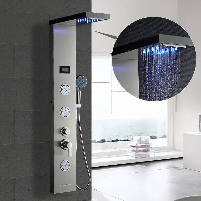 

led modern 304 stainless steel bathroom massage rainfall steam shower panel