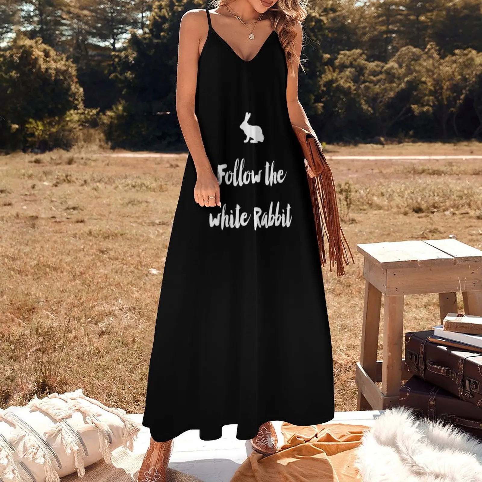 Folgen Sie den weißen Kaninchen ärmellosen Kleid Kleider für Hochzeits feier Sommerkleid tägliche Kleidung für Frau