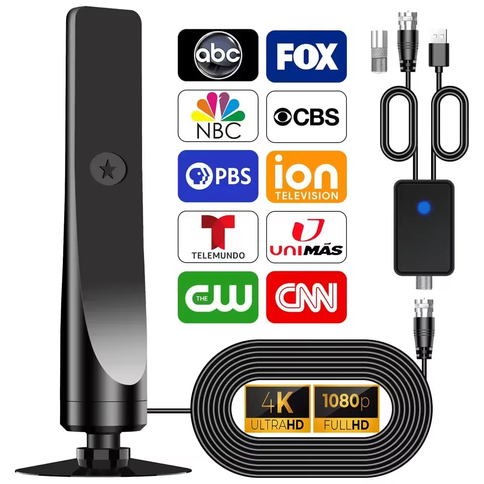 هوائي تلفزيون رقمي عالي الدقة 4K مع معزز للصوت داخلي DAB هوائي عالي الكسب 50 ميل VHF/UHF مجموعة جوية خارجية واسعة النطاق 25DBI