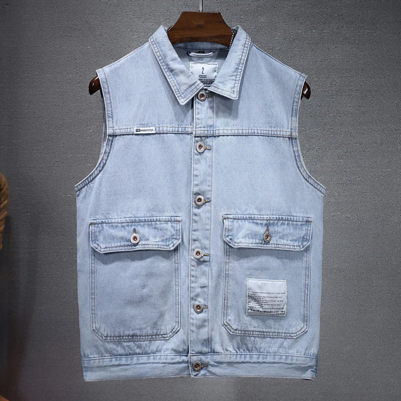 

2023 autumn new men's trendy denim vest sleeveless vest jacket Men's Loose Sleeveless Denim Vest Jacket Plus size 4XL 5XL