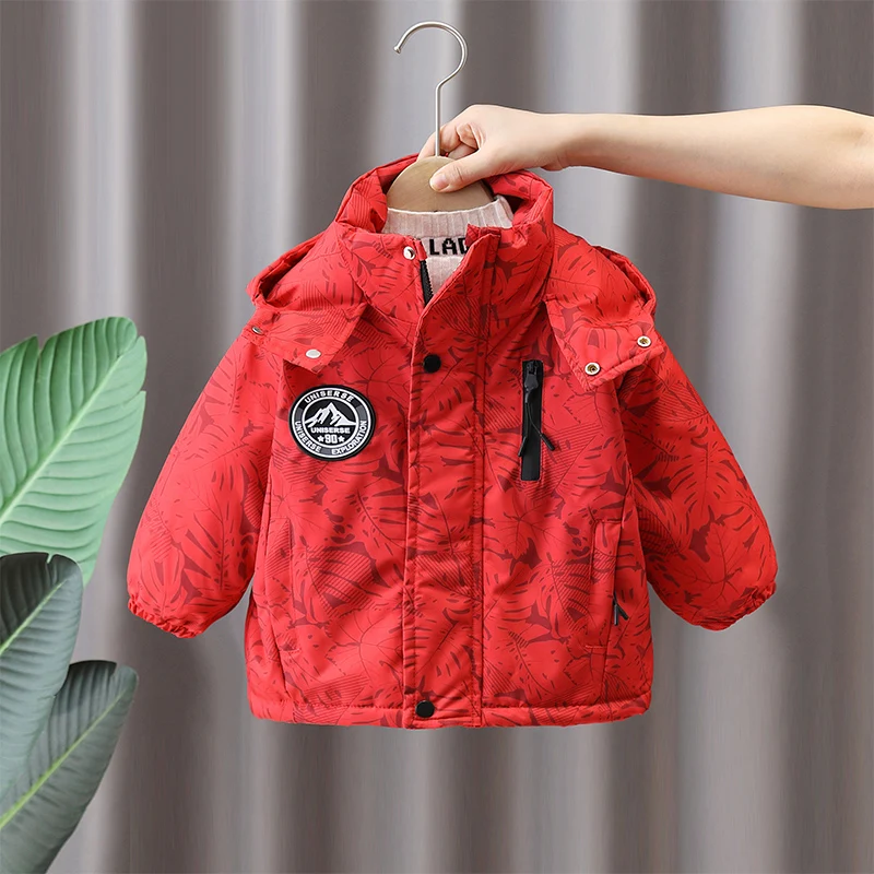 

Красная утепленная куртка для мальчиков, детская парка, осенне-зимняя новинка, хлопковая одежда для малышей, водонепроницаемое хлопковое пальто для младенцев