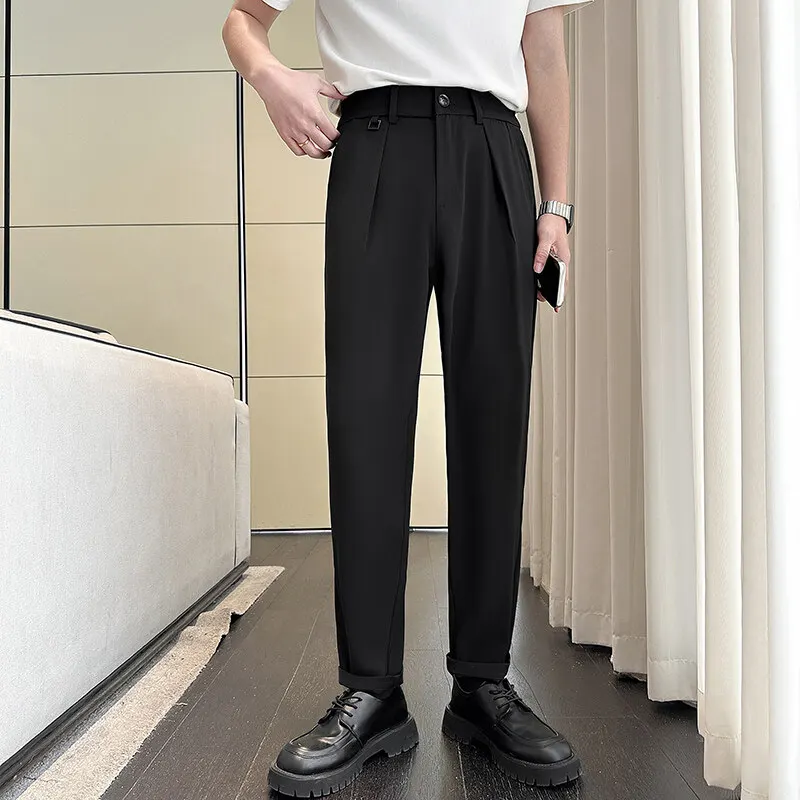 2024 Spring Casual Pants Men Solid Color Breathable Simple Trousers Male Clothing Office Social Streetwear Suit Pants