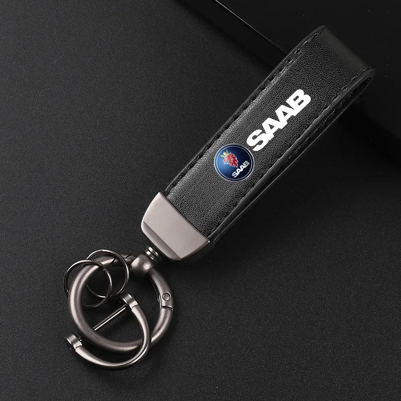 Deluxe Leather Keychain with Car Badge Keychain Pendant For  SAAB 9-3 9-5 93 95 900 9000 Sweden Decal