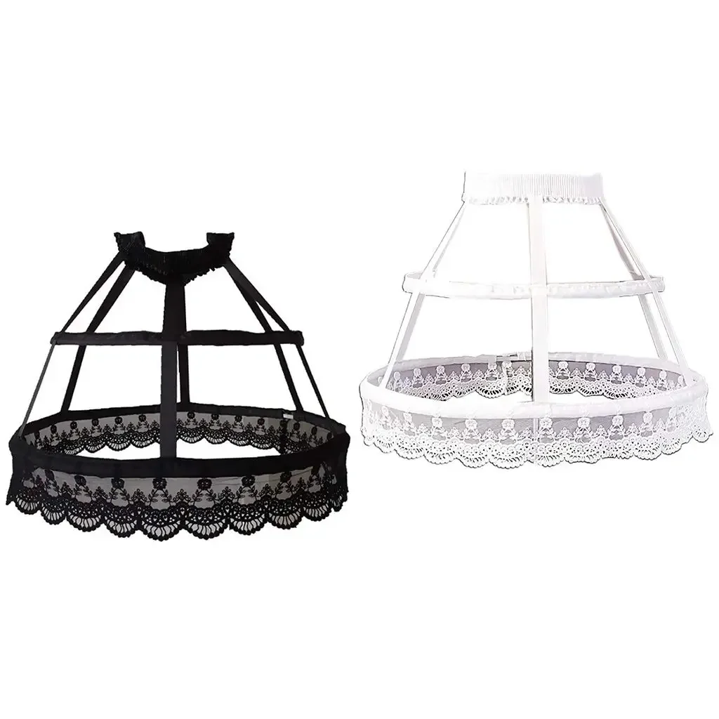 

Petticoat 2 Hoops Crinoline Lolita Fishbone Hollow Bird Cage Skirt Embroidery Floral Lace Underskirt 2023