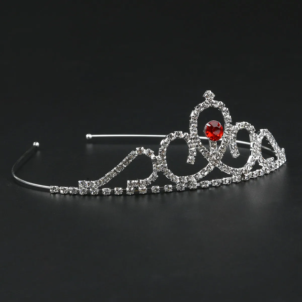 Bridal Tiara Red Silver Alloy Rhinestone Crown Wedding Headband Crystal Bridal Pageant Hair Accessory for Special Occasions Prom