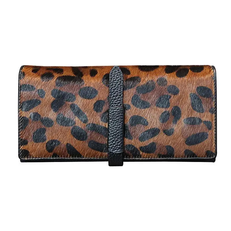 Nowa moda Leopard Cow Genuine Leather Women Long Wallets Real Leather Female Luxury Brand Designer Clutch Girl Gift Cash Purse