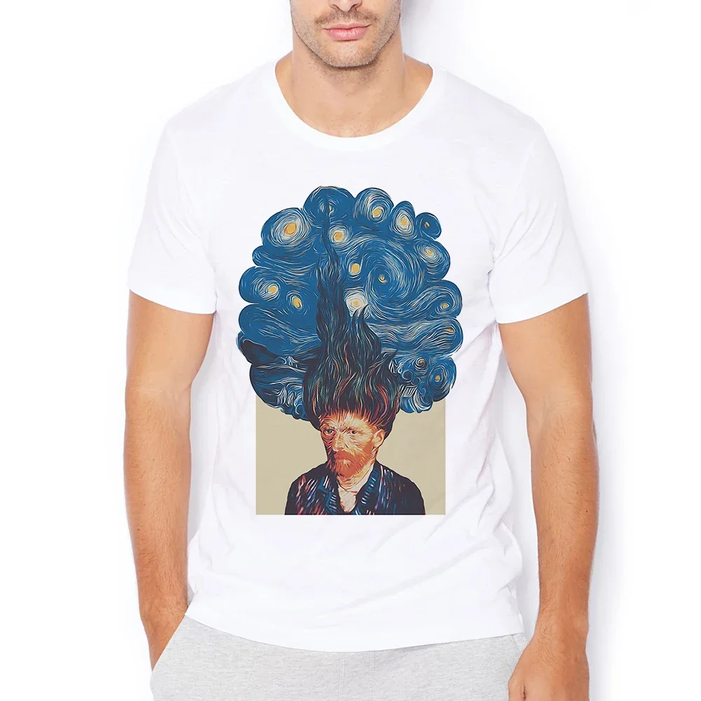 Vincent Van Gogh Self-Portrait Starry Night Funny Artistic T Shirt,Men Casual Unisex Streetwear Tshirt,No-glue Breathable Print