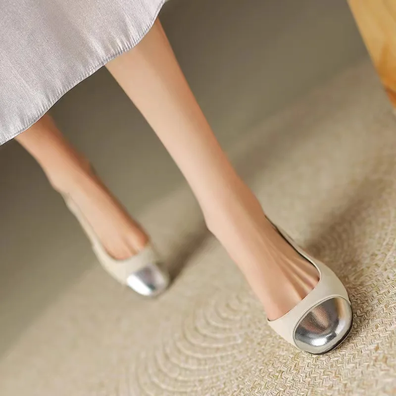 Small Fragrance Colored Baotou Side Air Sandals for Women Round Head Middle Heel  New Summer Style High Heel Shoes for Women