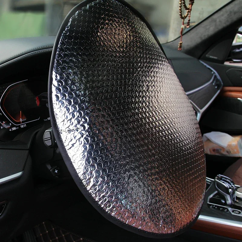 

Car Steering Wheel Sun Shade Double Thick Sun Protection Foldable Anti-uv Sunscreen Car Supplies Car Steering Wheel Cover Silver