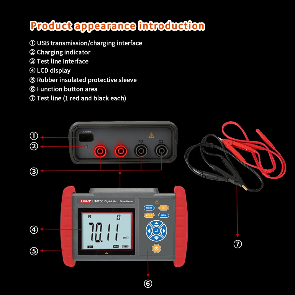 UNI-T UT620C Digital DC Low Resistance Meter Milliohm Meter DC Milliohm Low Resistance Microohm Meter Ohm Resistance Tester