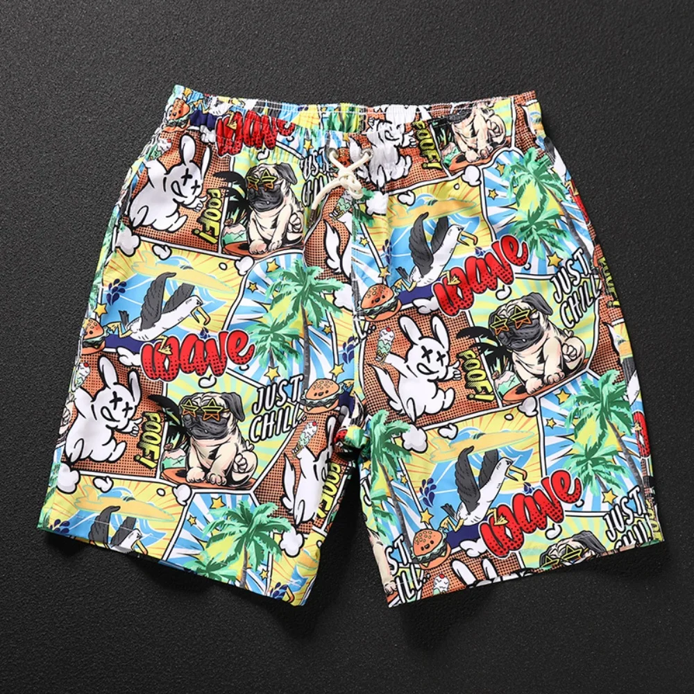

5-point shorts men's trendy cartoon print hip-hop big shorts loose casual Hawaiian beach pants quick dry pants