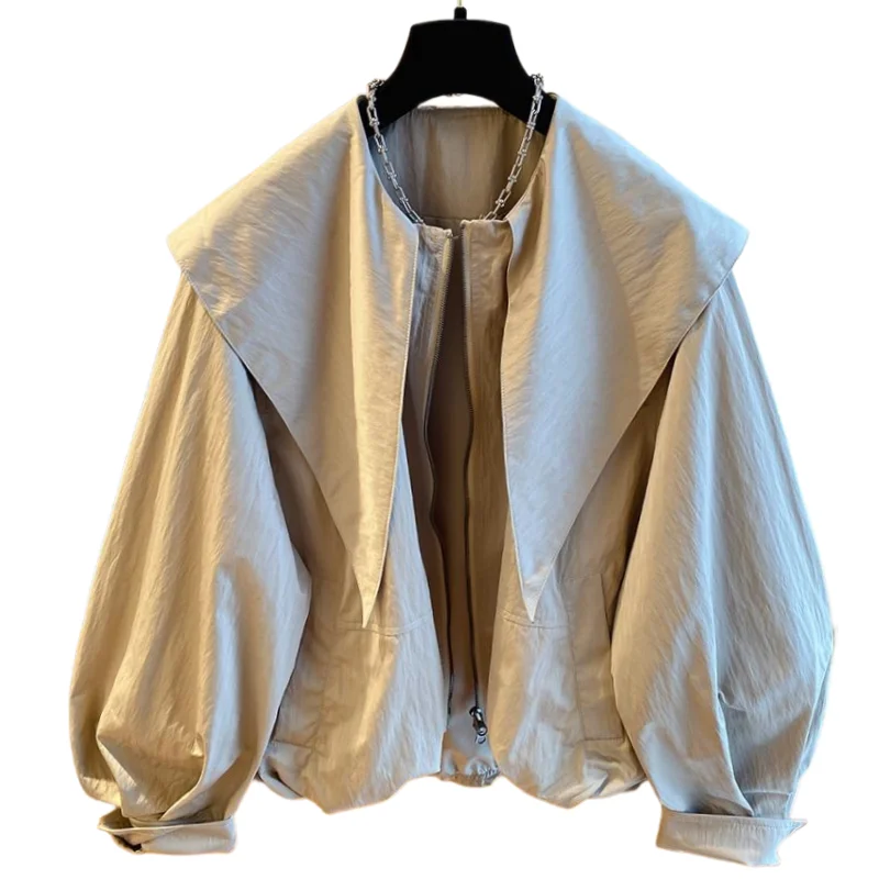 루즈핏 긴팔 샤프 칼라 여성 셔츠 가을 패션 플러스 사이즈 빅 칼라 탑 유럽 스타일 플러스 사이즈 여성 셔츠