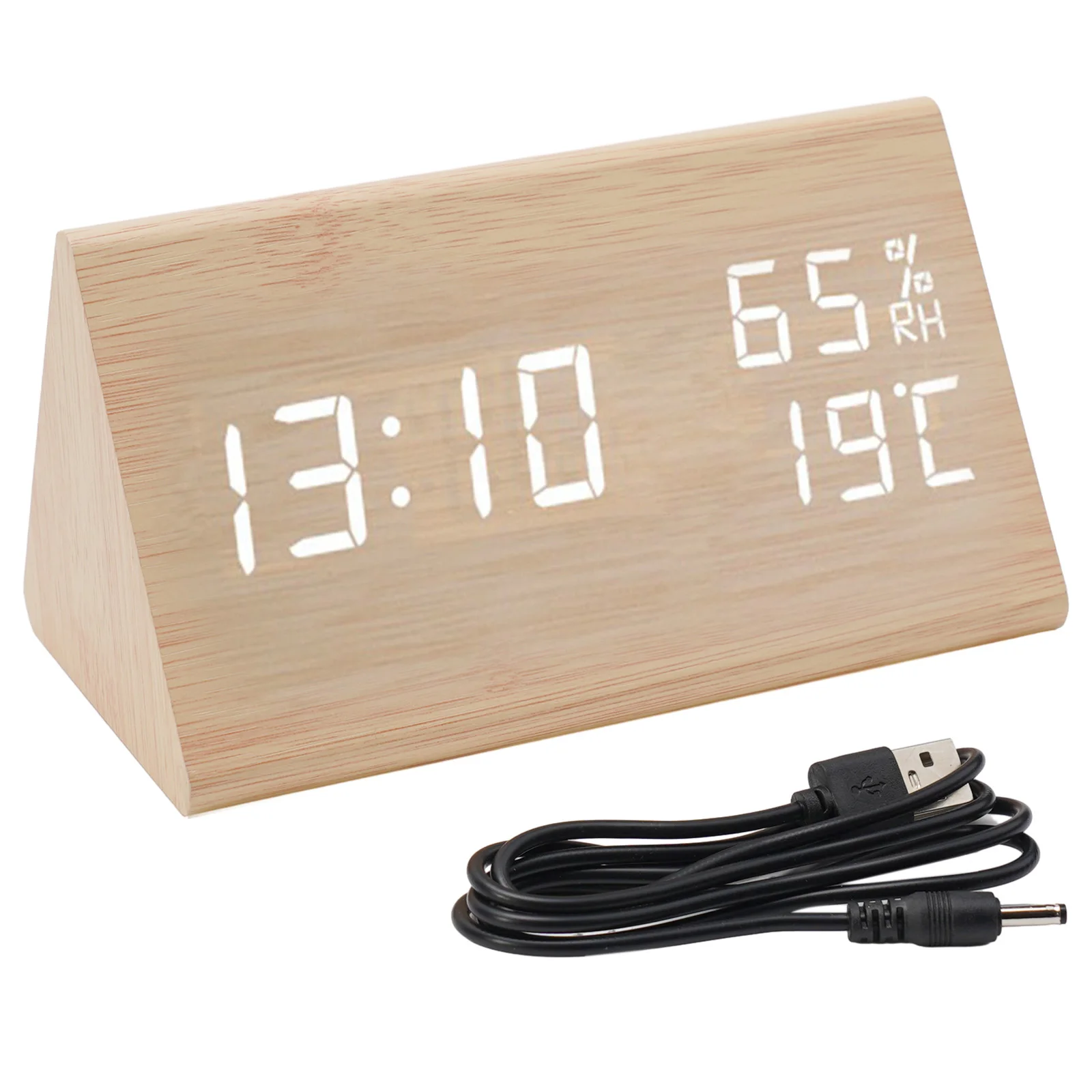 1pcs Digital Clock LED Temperature Display 12/24 Hour Format Beige Wooden Design Compact Size Indoor Temperature Sensor