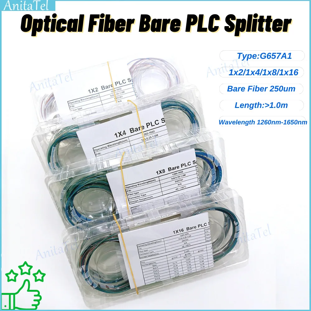 

1x2 1x4 1x8 1x16 Color Bare Fiber Optic PLC Splitter Without Connector Cable 250um Mini Blockless G657A1 Splitter 1260-1650nm